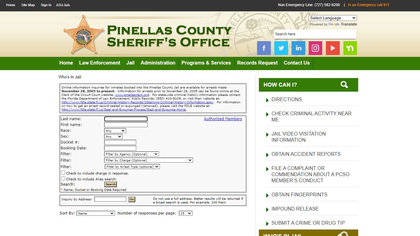 Who`s In Jail - Pinellas County Sheriff's Office