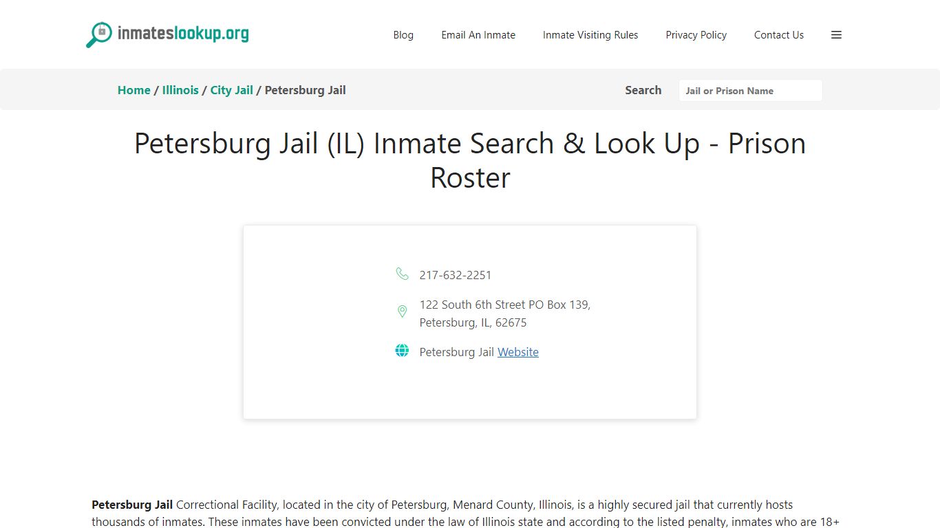 Petersburg Jail (IL) Inmate Search & Look Up - Prison Roster