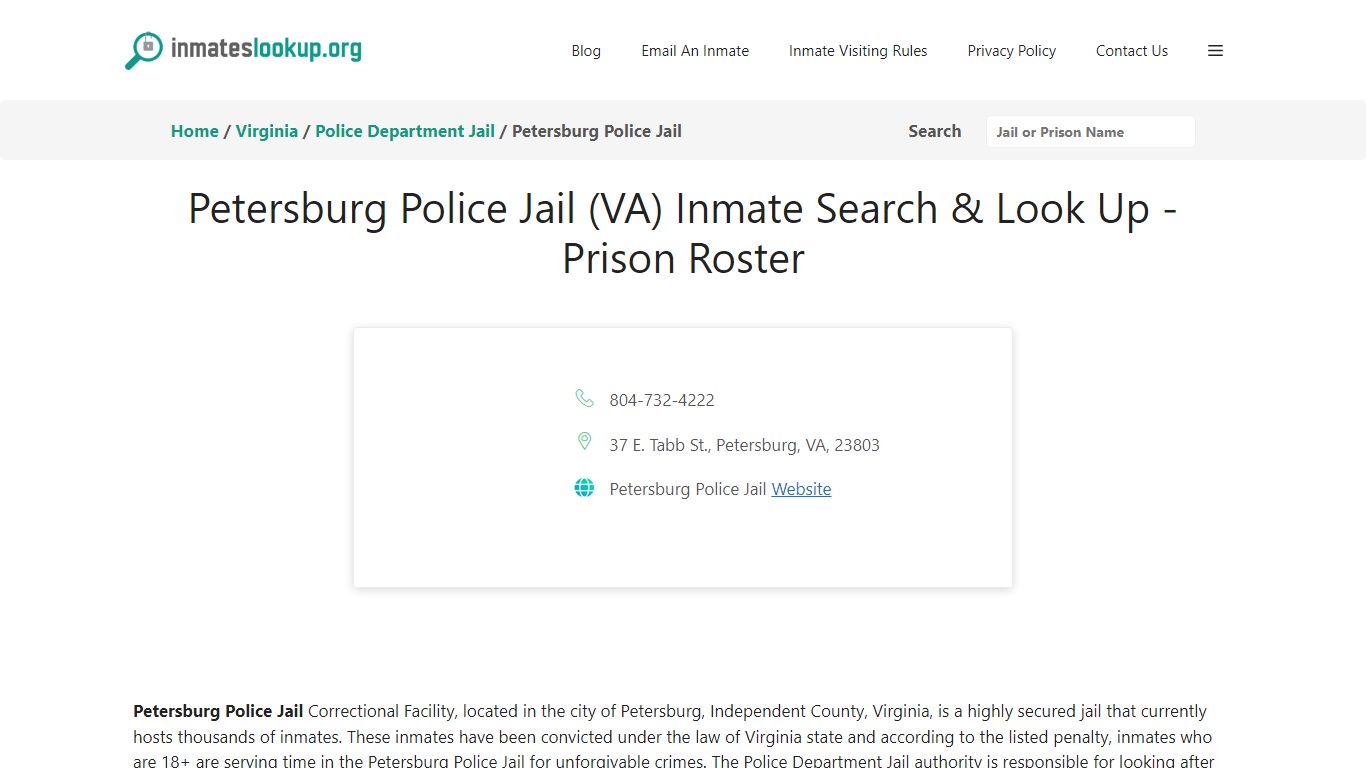Petersburg Police Jail (VA) Inmate Search & Look Up - Prison Roster